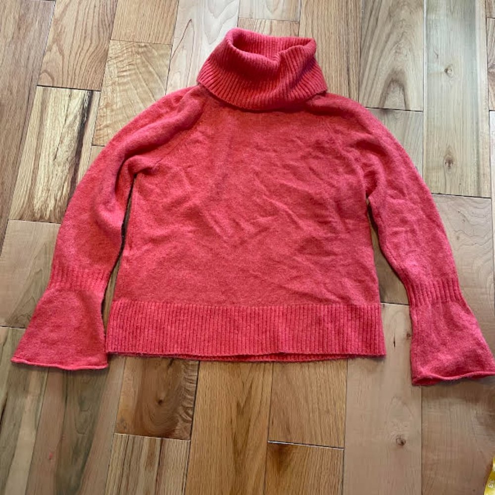 Loft long sleeve cowl-neck bell cuff coral sweater: Size S